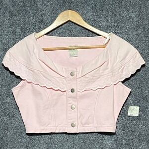 Stefano International Vintage Pink Denim Eyelet Crop Top Portrait‎ Collar Small